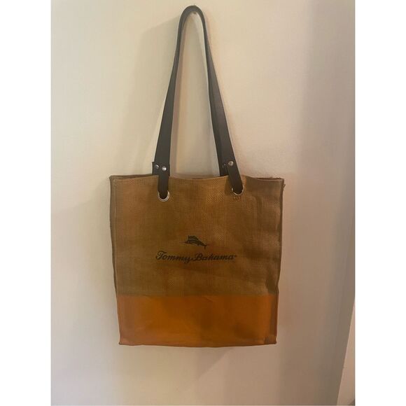 Tommy Bahama Handbags - Tommy Bahama Canvas Tan Burlap Tote Bag